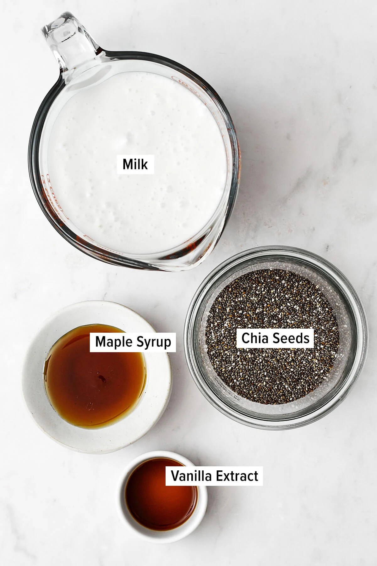 Make chia pudding for the week and you’ve got a healthy breakfast or snack right at your fingertips. Bonus — it's super easy to make! Ingredients for making chia pudding on a table