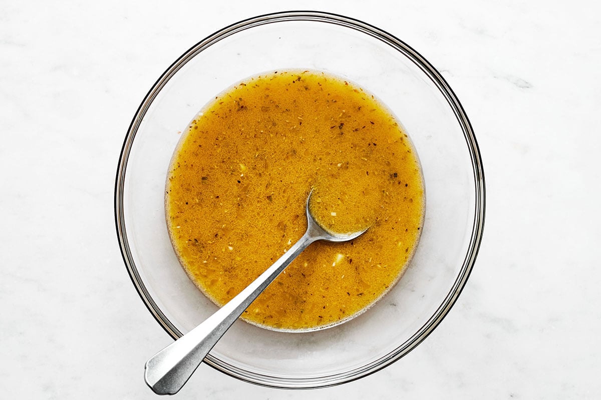 Greek salad dressing in a bowl