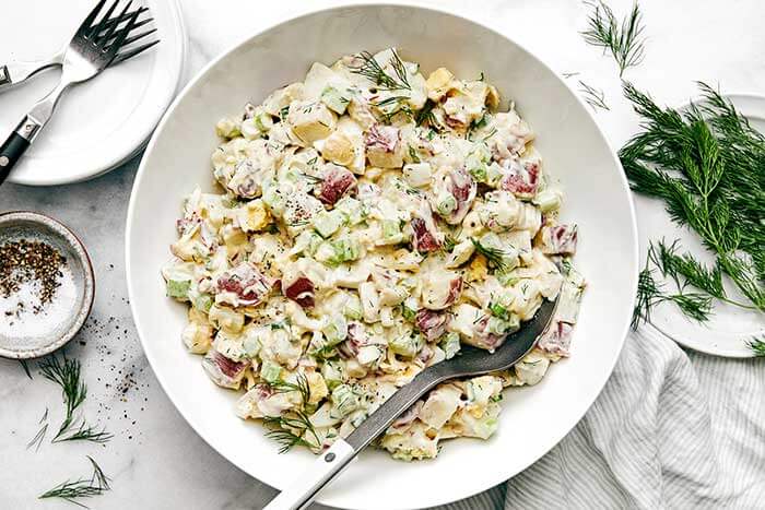 A bowl of classic potato salad.