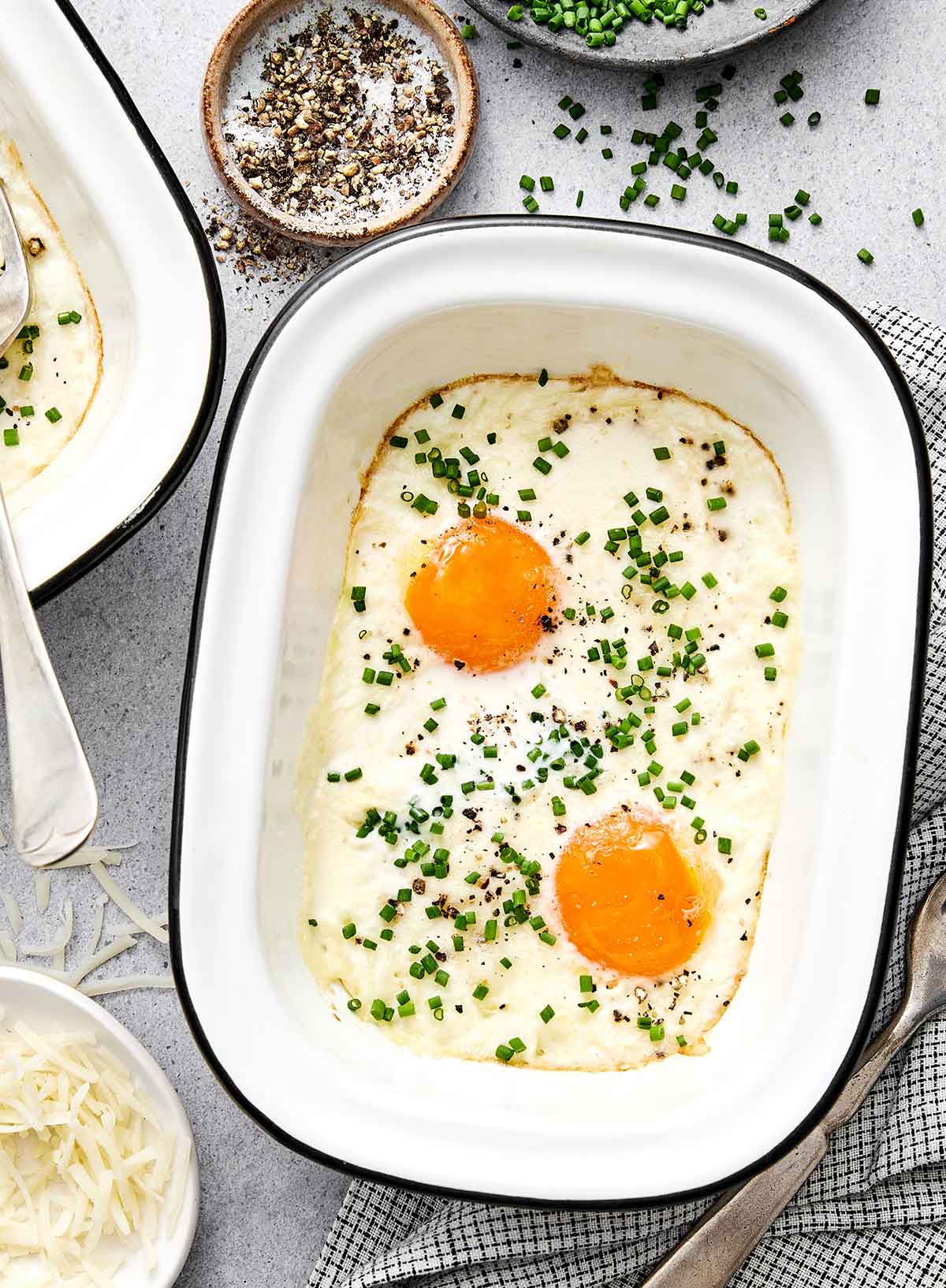 Step three of shirred eggs: Bake the eggs.